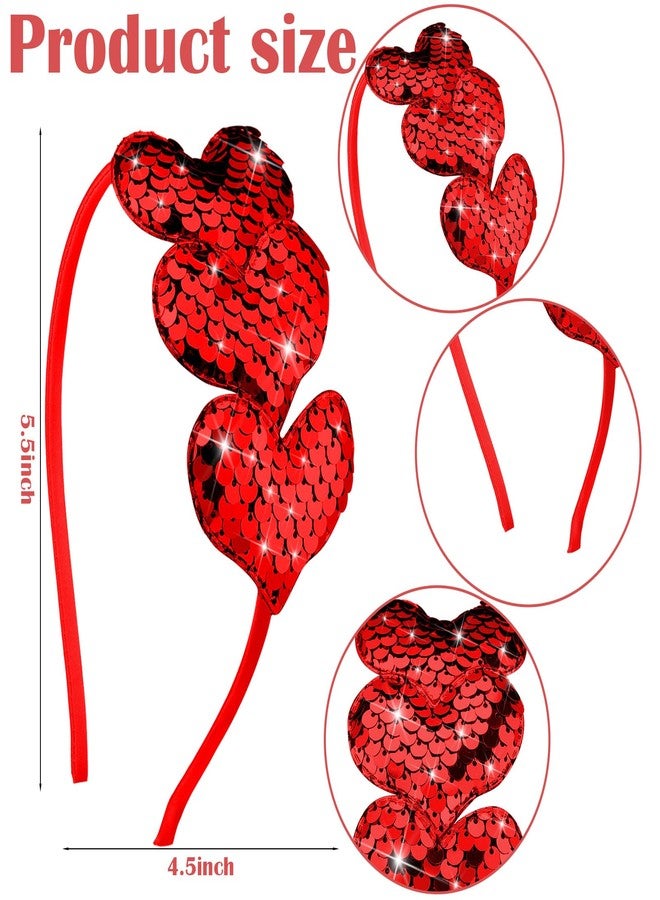 Chuangdi 3 Pcs Valentines Day Headband Glitter Heart Headband Sequin 3 Glitter Love Hearts Hair Accessories for Women Valentine Gifts Anniversary New Year(Red) - Image 2